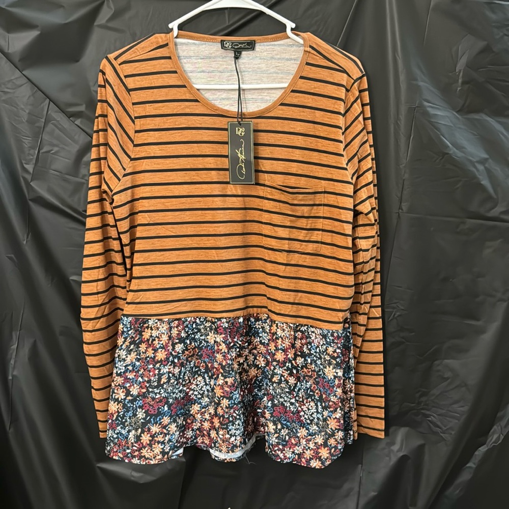 Yellow striped long sleeve shirt with floral design